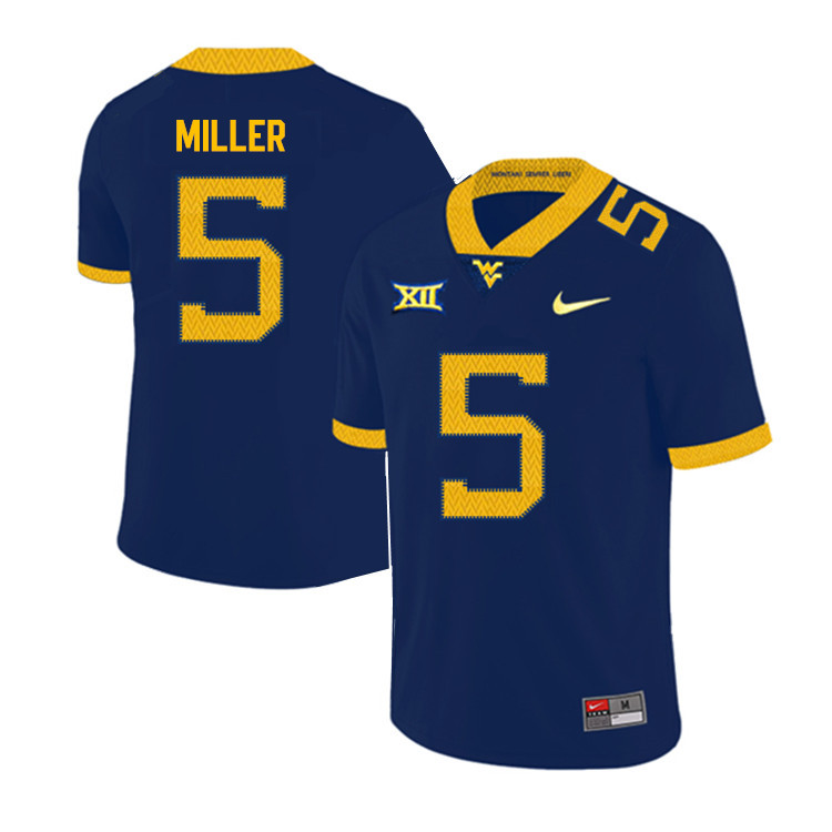2019 Men #5 Dreshun Miller West Virginia Mountaineers College Football Jerseys Sale-Navy
